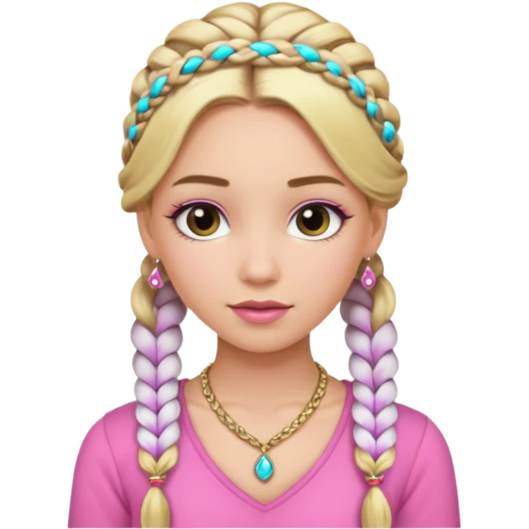 fancy blonde hair girl with braids pink outfit makeup and jewellery emoji
