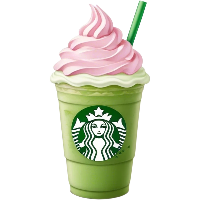 Chubby Starbucks green matcha Frappuccino with pink whip cream emoji
