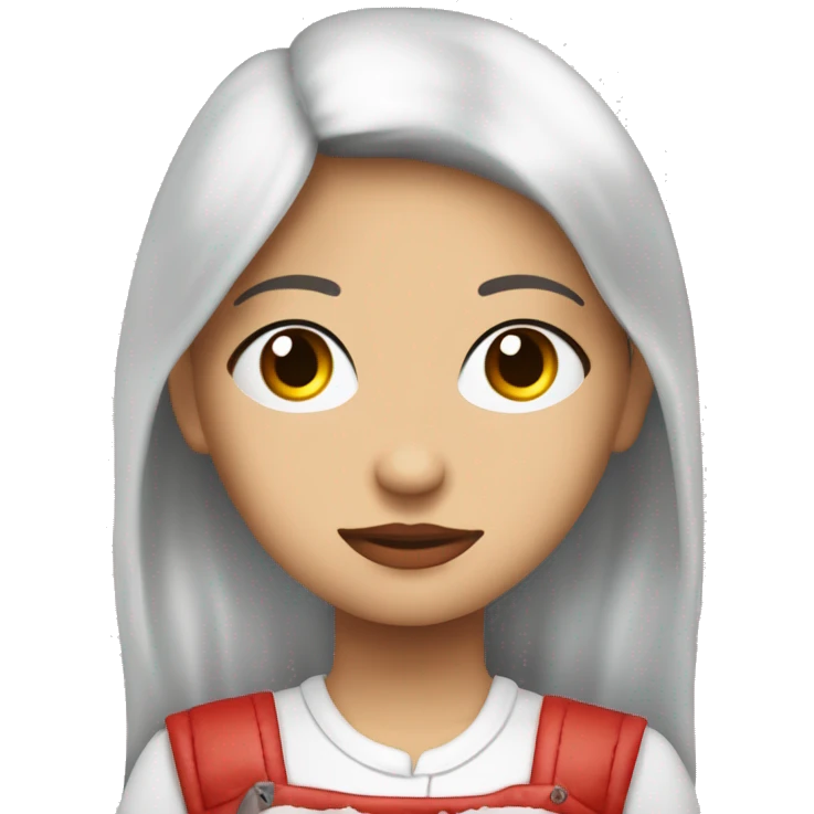 Niña de pelo largo cafe ojos cafe camisa blanca,  que tenga una balaca roja con un moño de piel blanca con pecas en la nariz  emoji