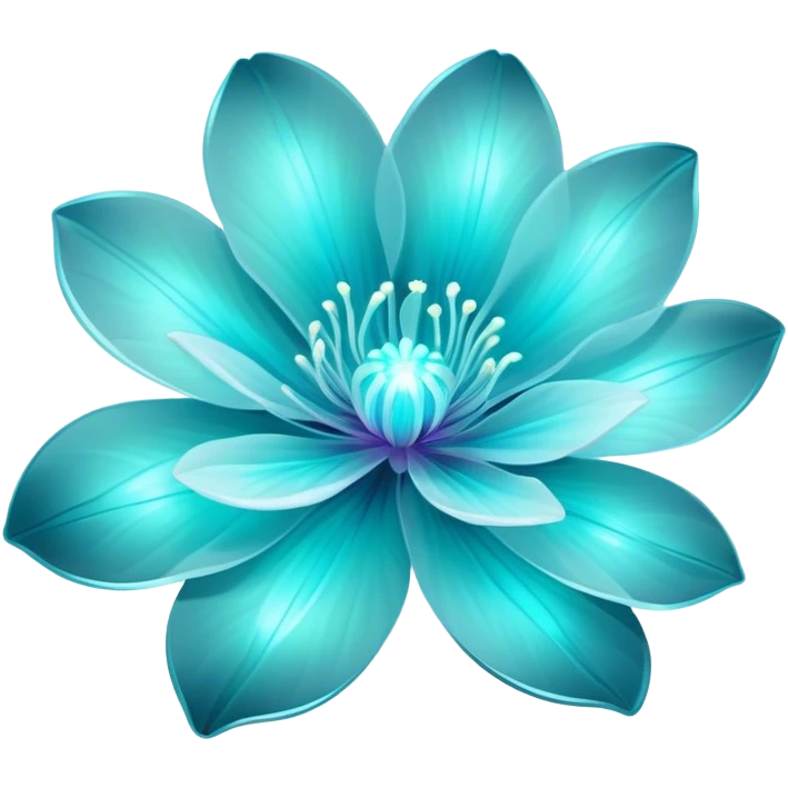 Pastel black and cyan iridescent transparent bio-luminescent flower emoji