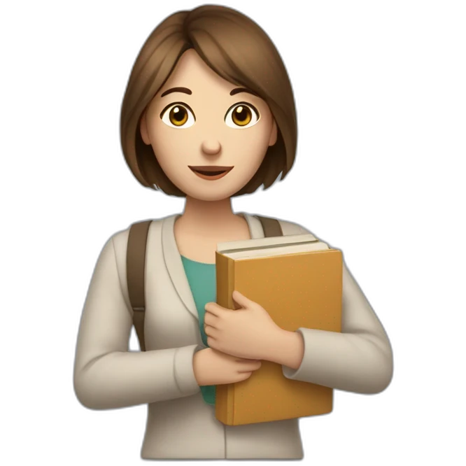 A pale woman with brown straight hair and a pile of books in her arms emoji