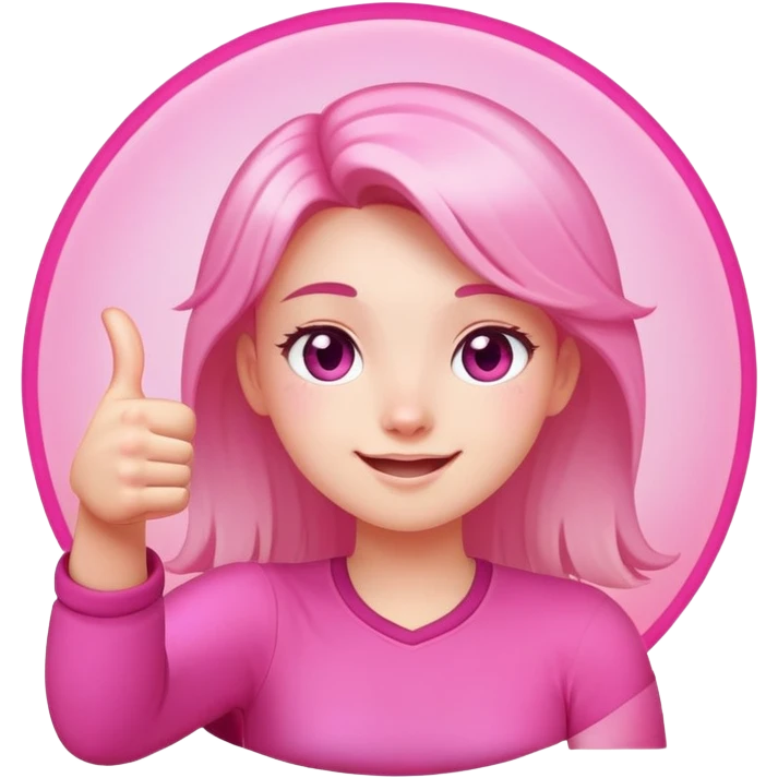 Tired but happy beautiful girl that is more valuable then corals holding a thumbs up with a cute pink aura behind here  emoji