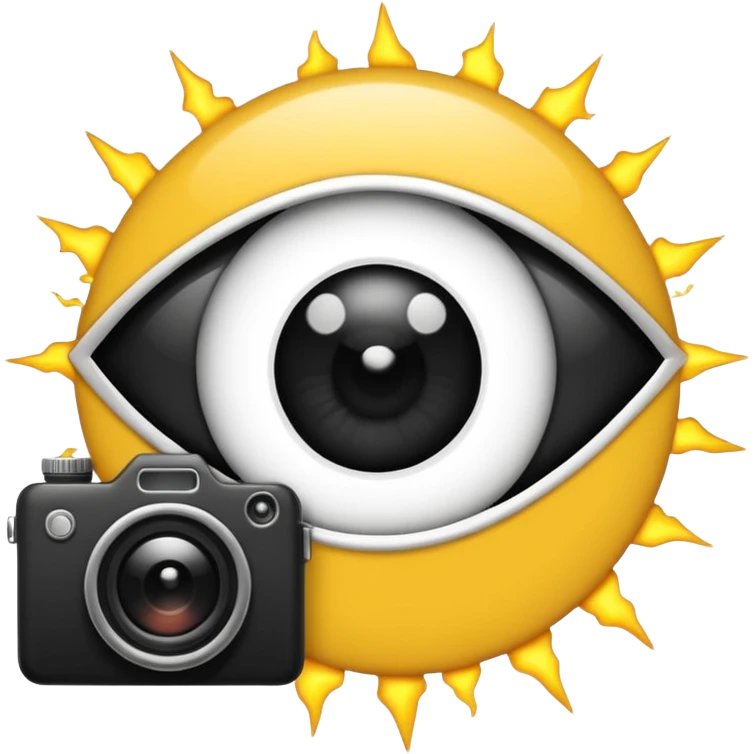 Minimalist emoji-style sticker of a wide open eye with a camera flash bursting into it. High contrast black and white with sharp lines. No gradients.
 emoji
