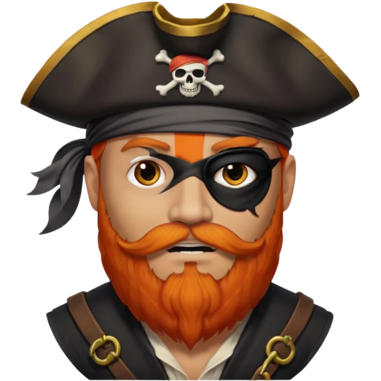 Pirata con un parche grande y negro que le cubra un ojo y con barba anaranjado emoji
