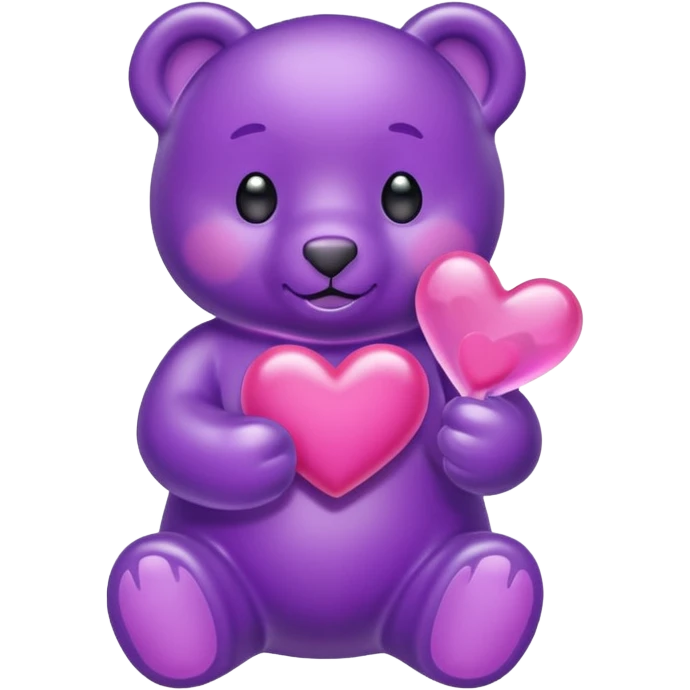 Gummy beart morado agarrando un corazón rosa cute emoji