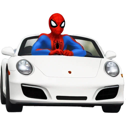 Spider-man driving white Porsche  emoji