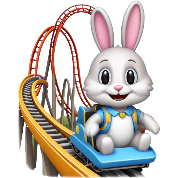 bunny mascot with a roller coaster in the background, inspired by Walibi amusement park emoji