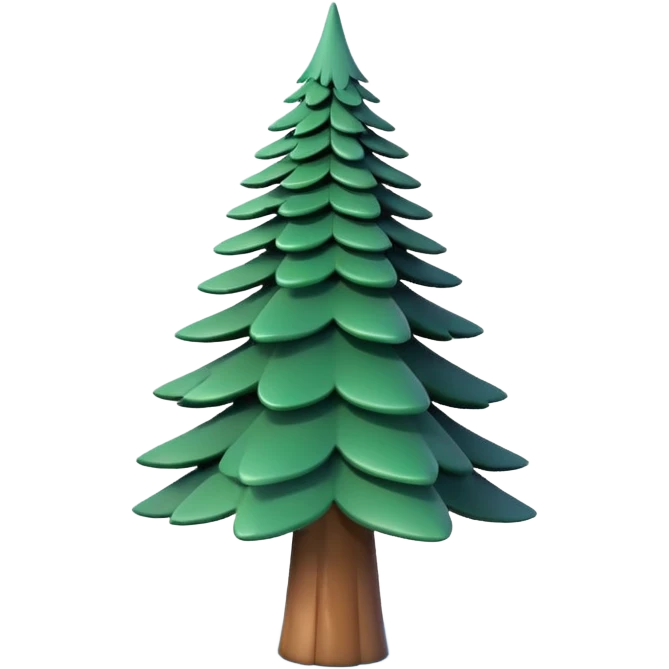 A 3D cartoon pine tree with layered green needles and tall conical shape, clear blue sky, Memoji-style rendering. emoji