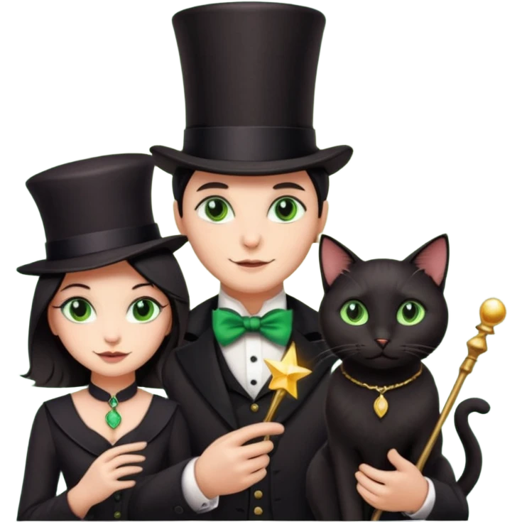 magician couple and their pet cat emoji