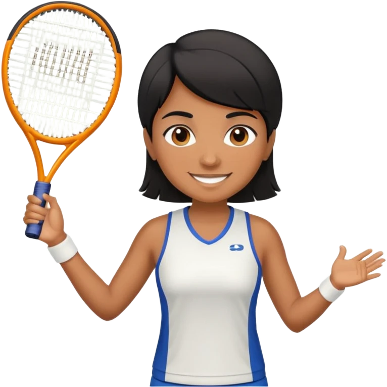 Chindian tennis coach, caramel brown, short straight hair, oval face, small eyes, big smile, wearing tennis outfit emoji