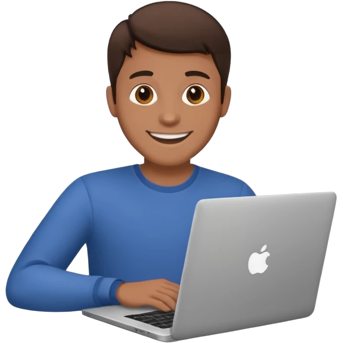 happy man on laptop with brunette skin color emoji