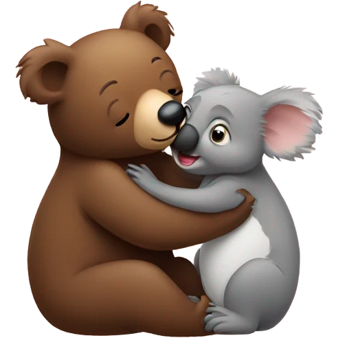 Brown bear kisses small koala emoji