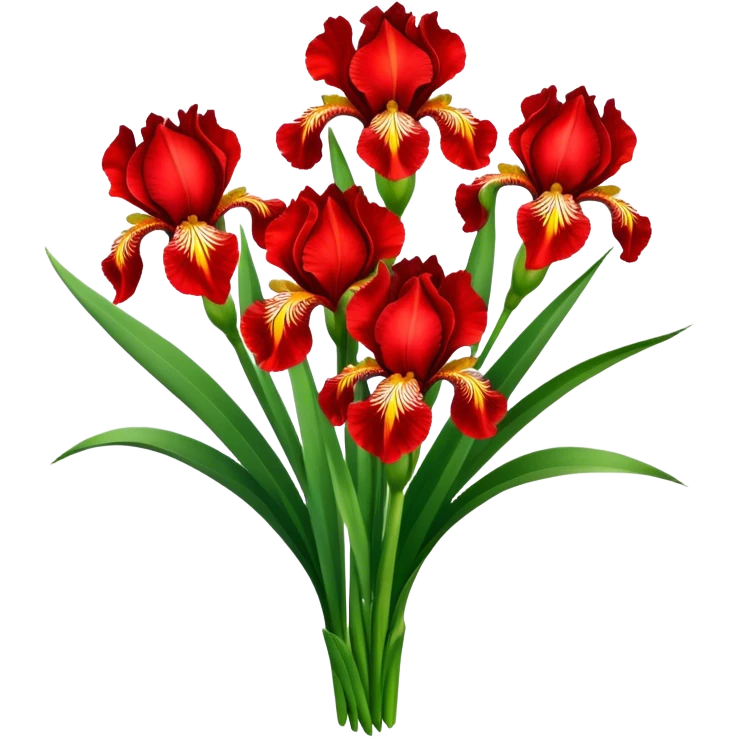 super big bouquet Bright Red Iris, luxuriant, leaf, bud emoji