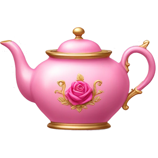 elegant pink teapot, gold trim, rose emblem emoji
