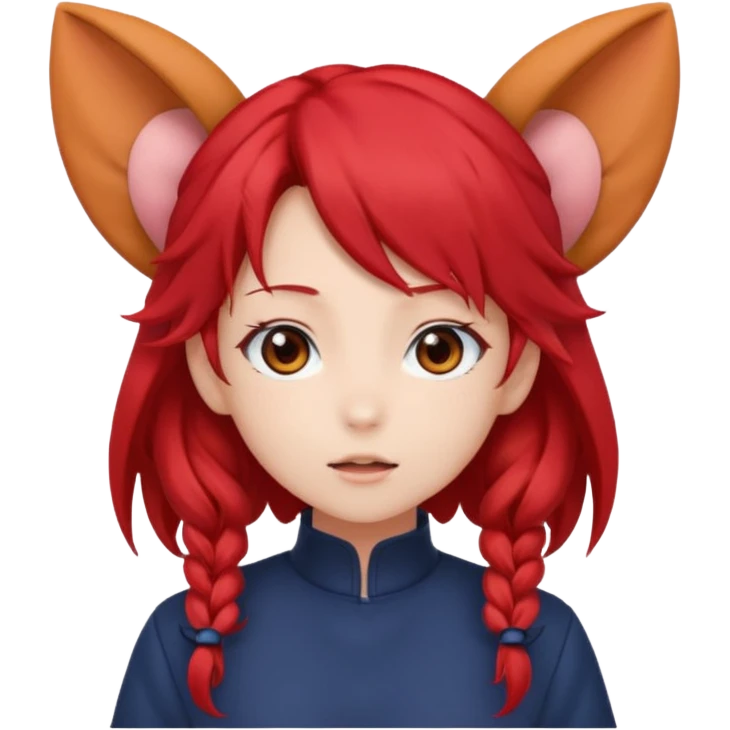 cute anime girl with ears, red blowing hair emoji