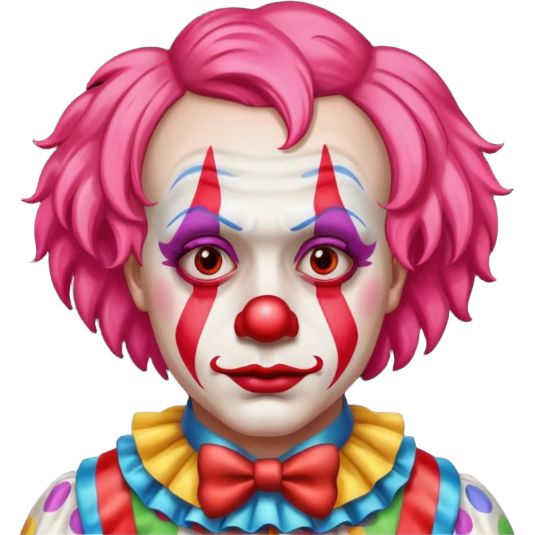 red glitter clown with the sad facial expression emoji
