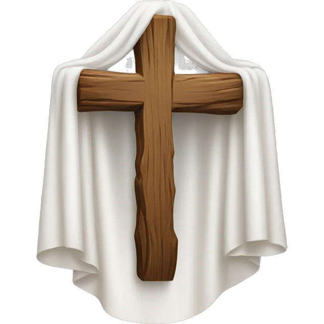Wood cross with a white cloth draped over it emoji