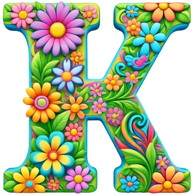 3D, gothic style psychedelic colored Letter Y with hippie style flower border emoji