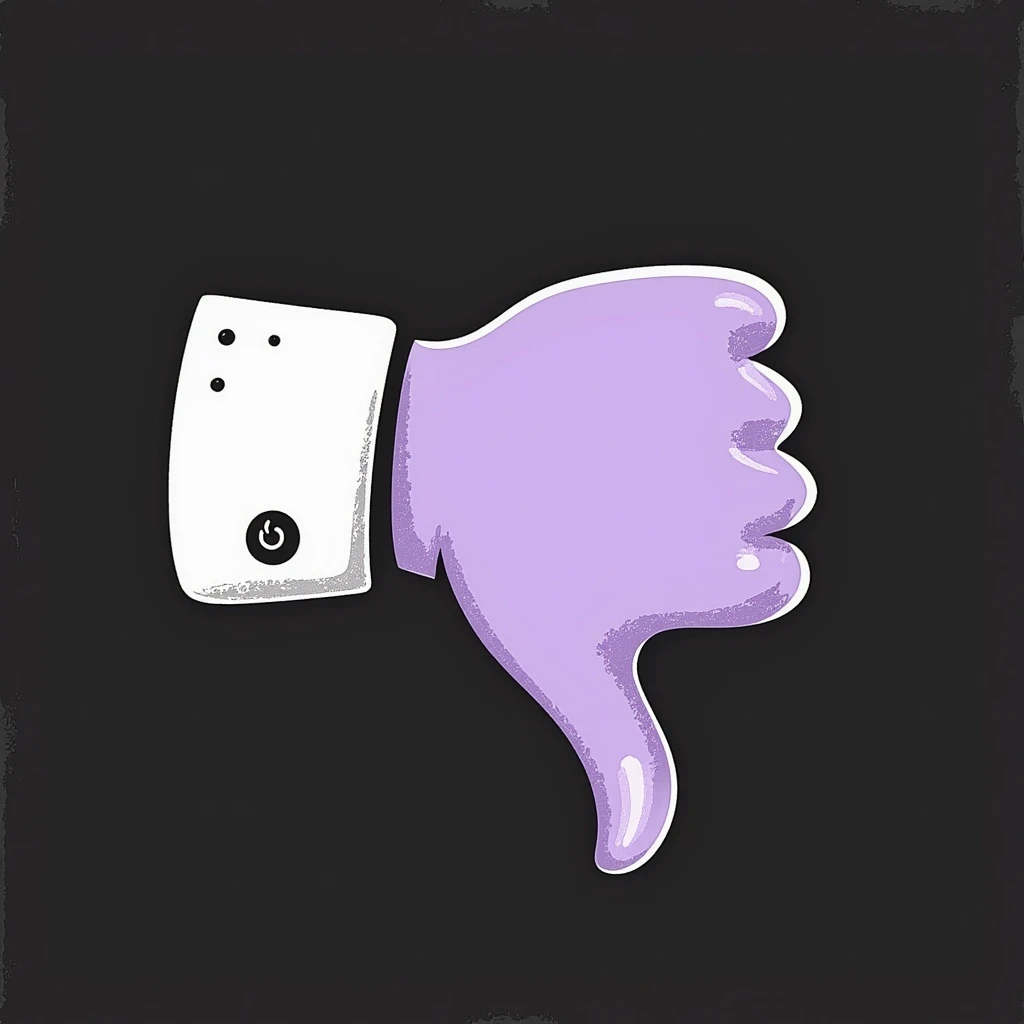 hand-drawn chalk-style emoji, thumbs down hand, crayon and pastel look, rough doodle texture, soft lilac and purple hues, on a dark background, for Telegram channel emoji