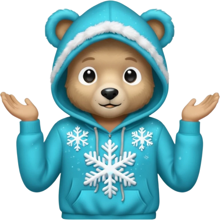 Glitter bear with cyan snowflake black sweatshirt emoji