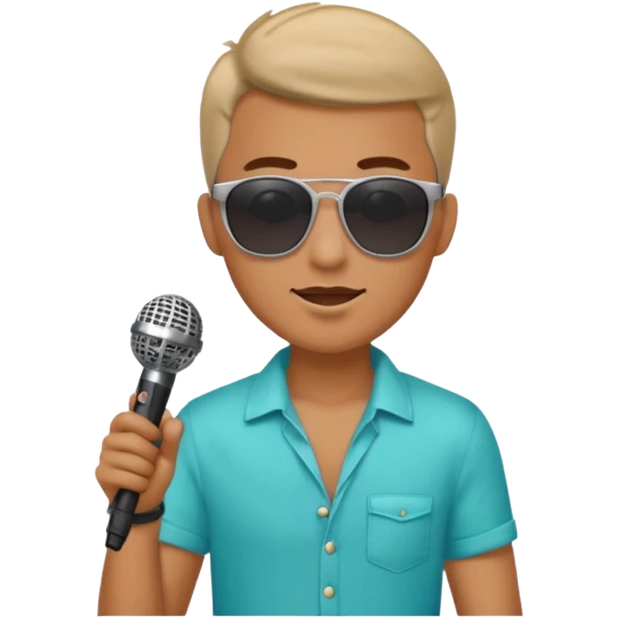 man with summer clothes and sun glasses holding microphone emoji