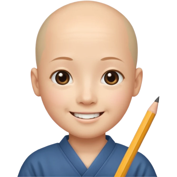quero um personagem de descendencia japonesa, um pouco calvo e sorrindo com um lapis na mao emoji