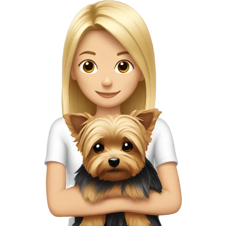 Yorkie with blonde girl hug  emoji