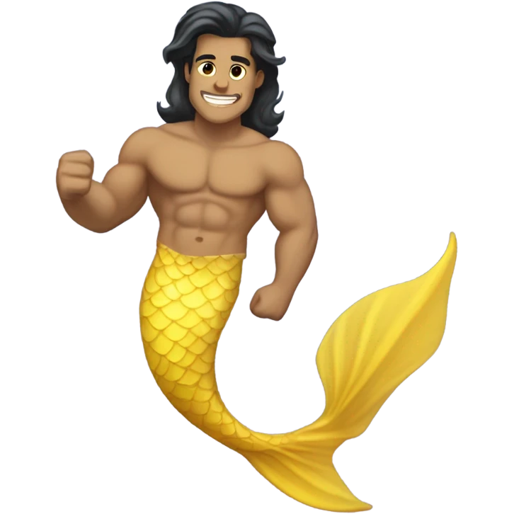 Tan muscular merman with yellow mermaid tail and dark hair emoji