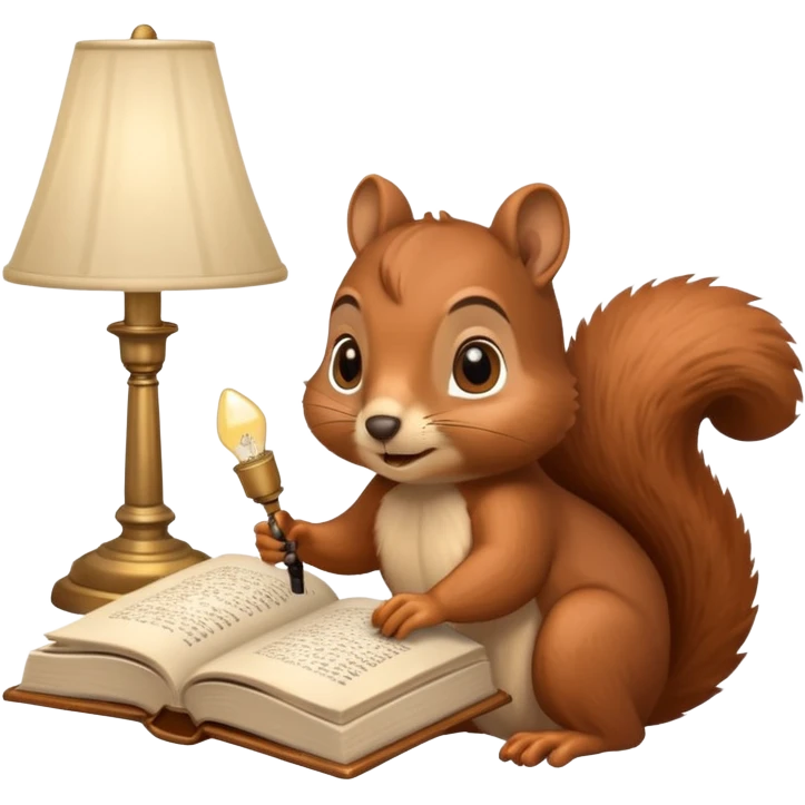 squirrel reading in bed with retro light lamp next to it emoji