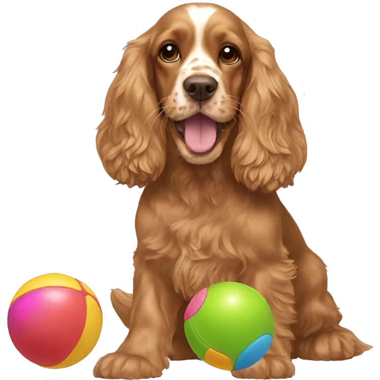 cocker spaniel playing with toys emoji