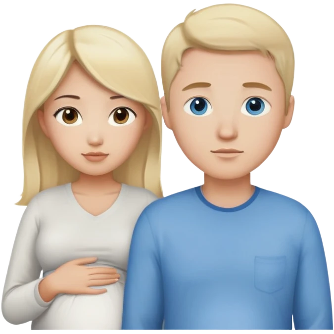 Asian girl with brown eyes pregnant and blonde white guy with blue eyes couple  emoji