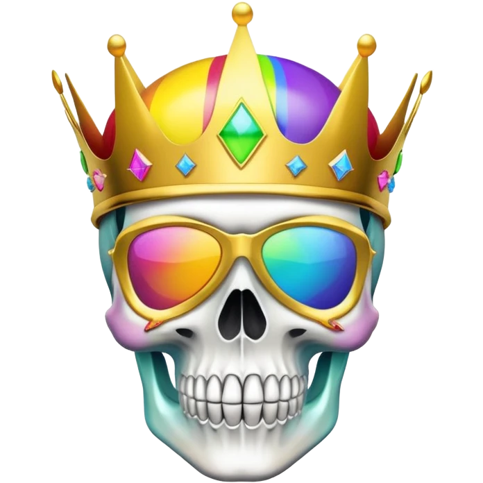 colorful skull with rainbow colors wearing a golden crown and neon ski mask emoji
