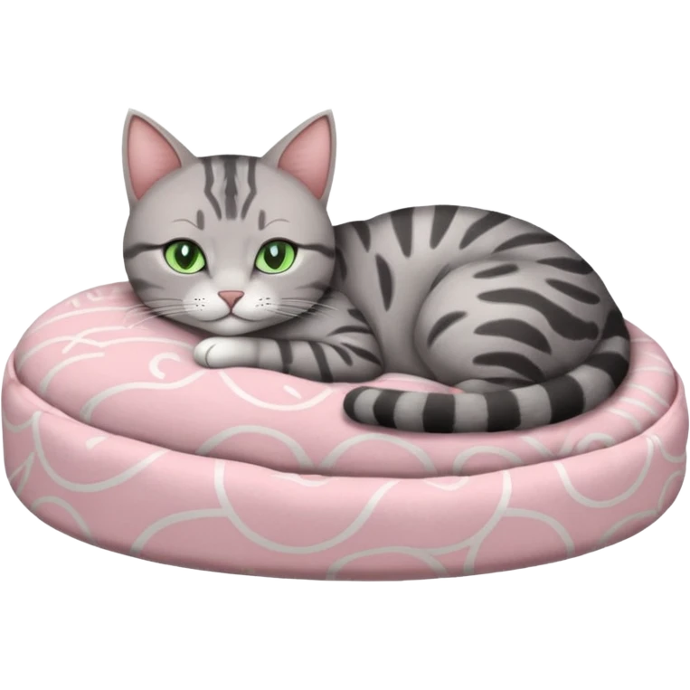 Egypt mau cat sleeping on a light pink cat bed emoji