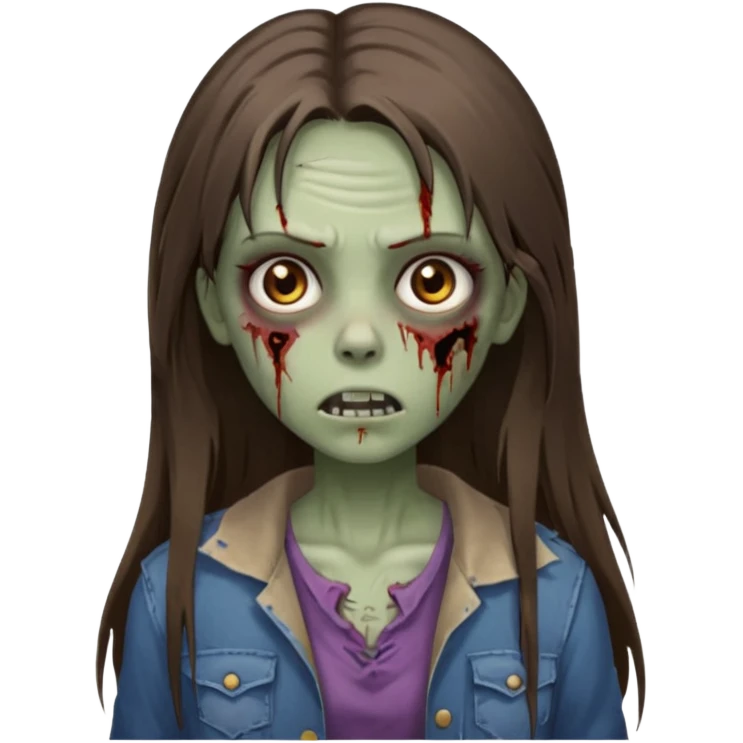 a zumbi girl with long brunette straight hair and light brown eyes emoji