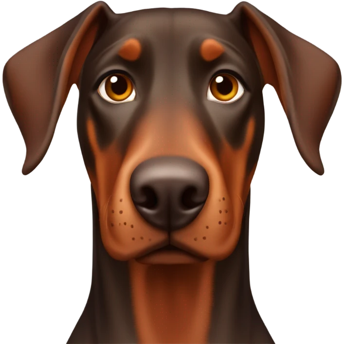 Red and brown Doberman without cropped ears face facing front happy expression  emoji