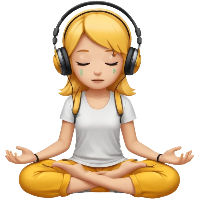 A girl is sitting cross-legged in a meditation pose, wearing headphones and listening to music. The song is so good that honey is dripping from her ears, and her expression is completely dazed because she’s enjoying the music so much. emoji