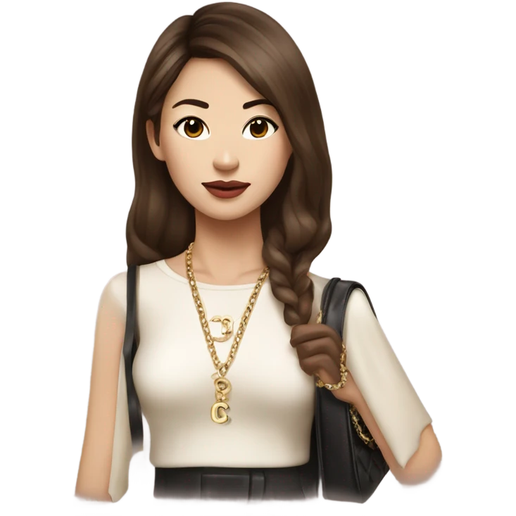 Realistic brown hair Chanel Asian Girl with Birkin bag and Chanel necklace emoji