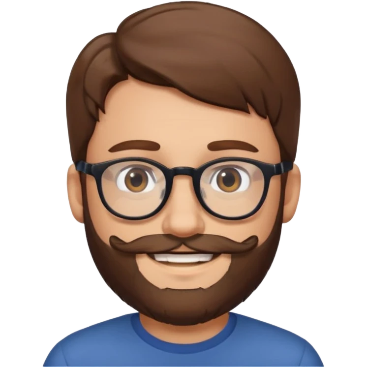 Beard man with glasses and brown hair with a cute smile emoji