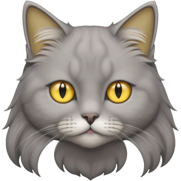 grey fluffy british long hair cat with yellow eyes cuteer without furr in the ears emoji