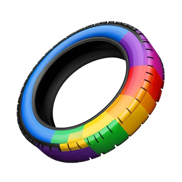LGBT pride flag background vibrant and bold, black tire skid marks across it, realistic and artistically integrated, compact high contrast clear emoji style emoji