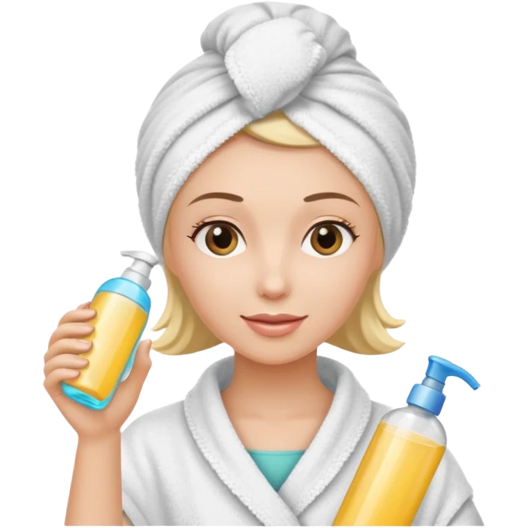 woman with a towel on her head and shampoo in her hand emoji