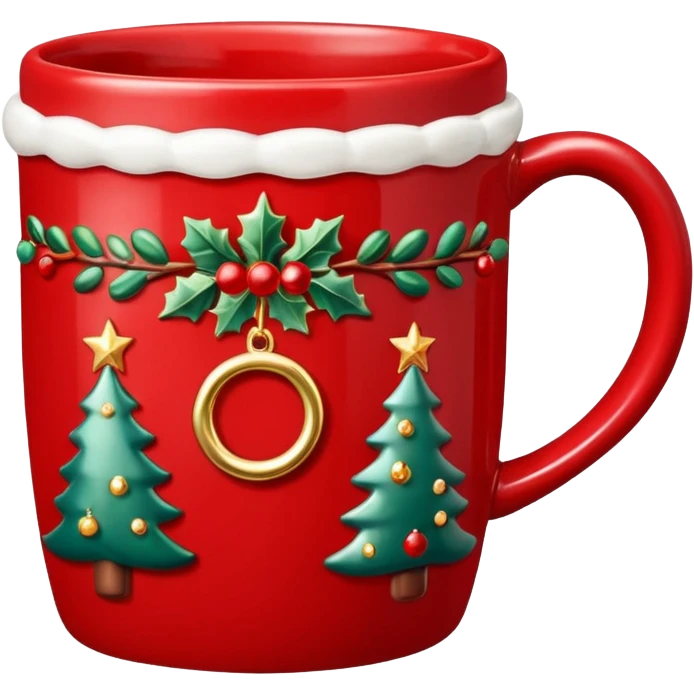 Red Coffee mug with detailed christmas  embellishment emoji