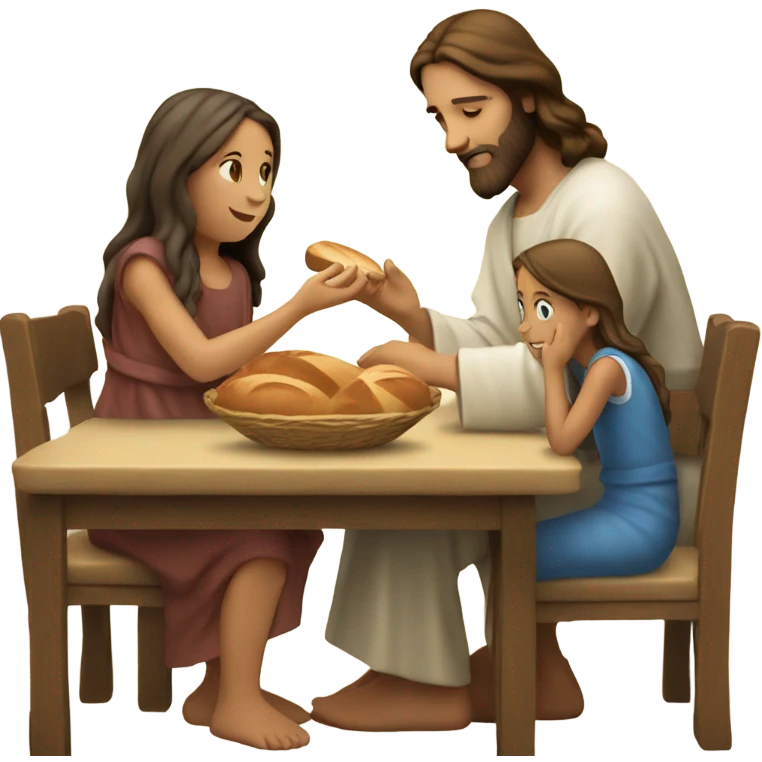 Jesus eating bread with a girl emoji