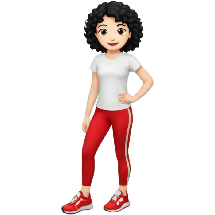 generate a pretty bratz fair skinned girl with curly black hair wearing a white tshirt trekking on a hill with red sneakers on and black leggings.  Put a hill behind her emoji