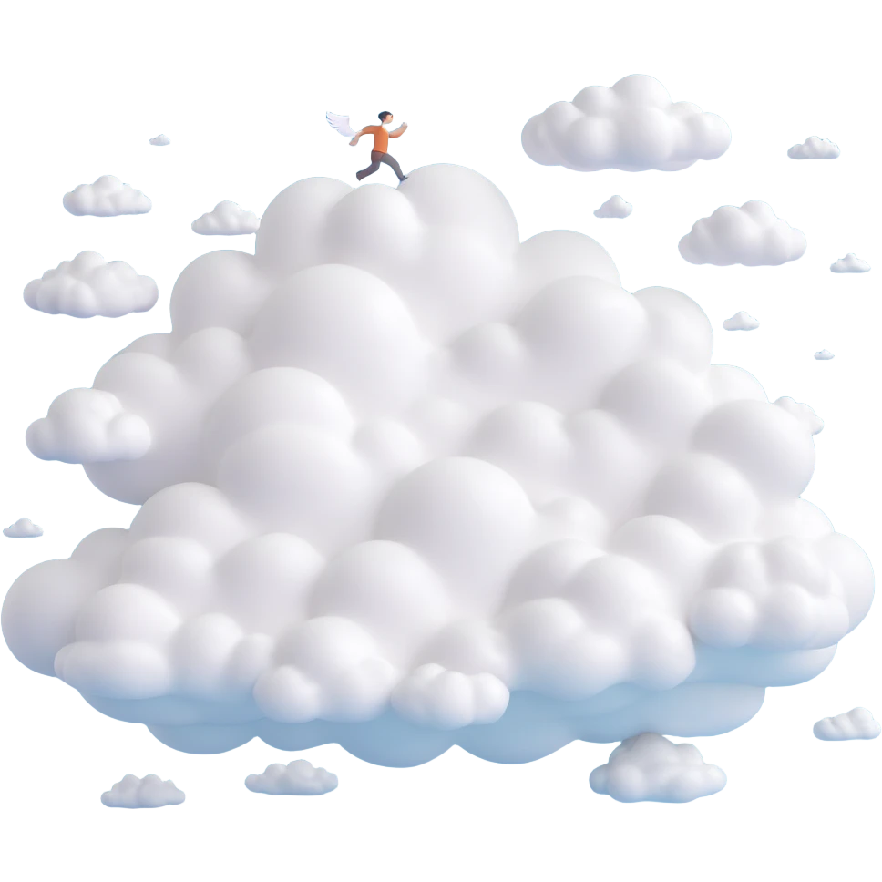 flying person composed of very white fluffy clouds, convex shapes, minimalist, no background emoji