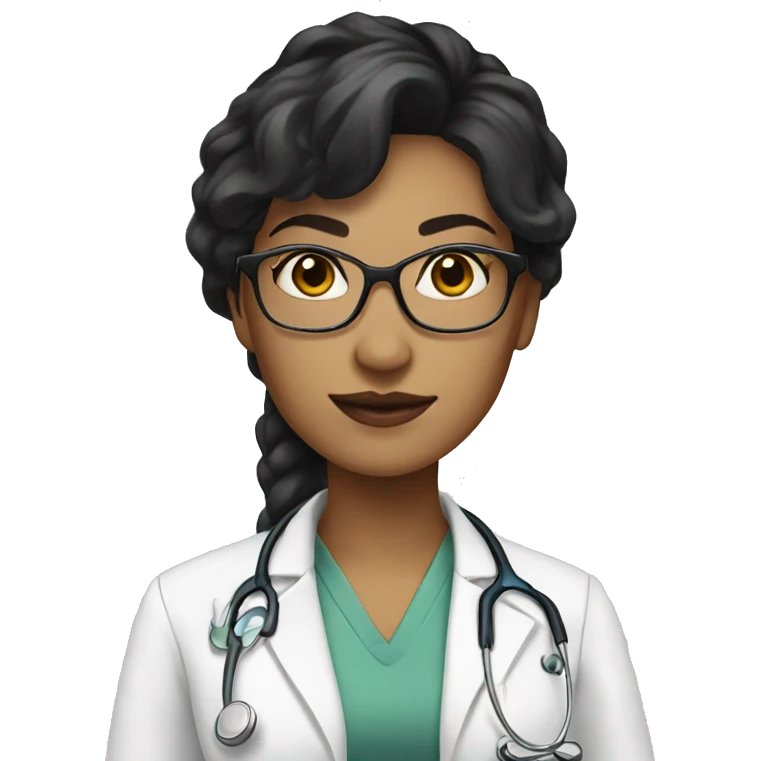 woman doctor light-skinned, black hair, with eyeglasses emoji