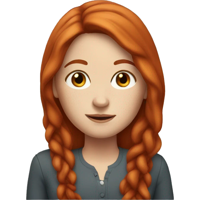 white woman with freckles with long red hair in a middle part emoji