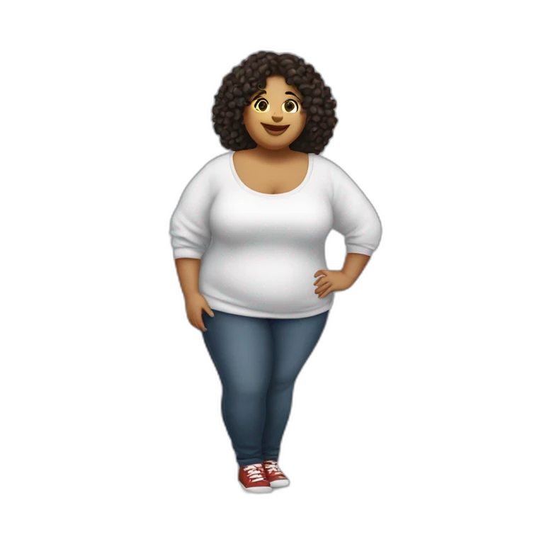 Uma menina branca plus size correndo emoji