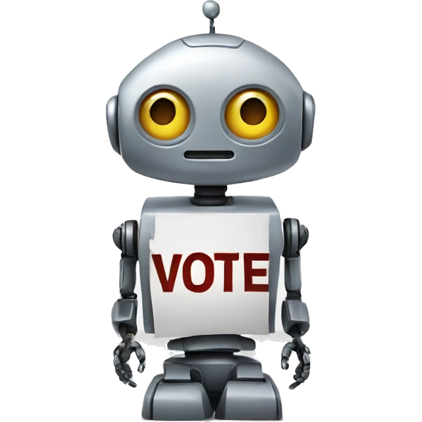 Robot with a Vote now text emoji