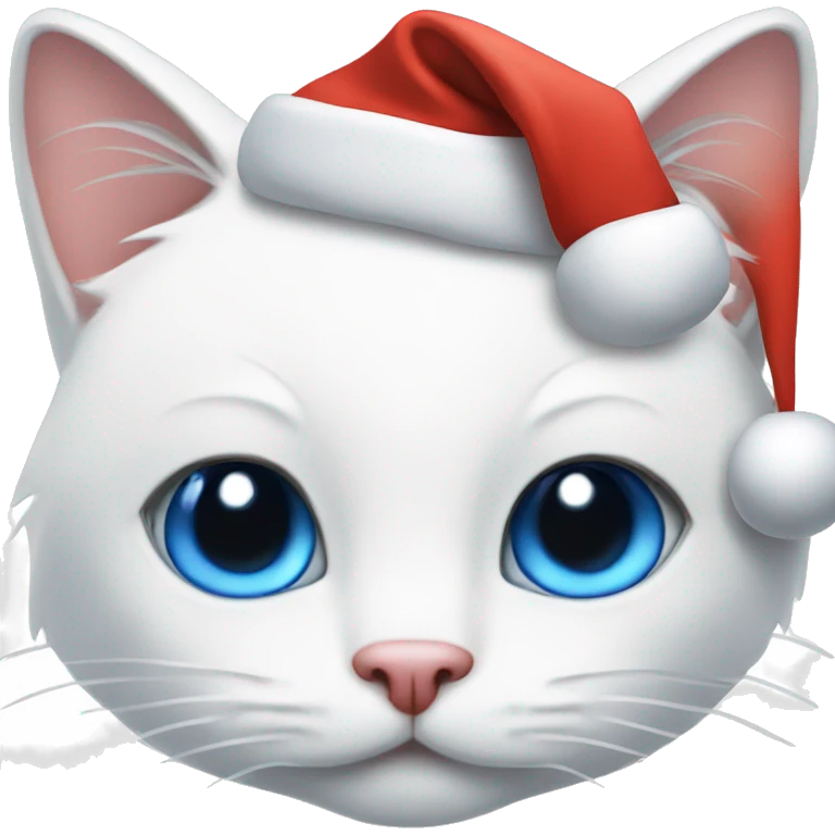 White cat blue eyes with santa hat emoji